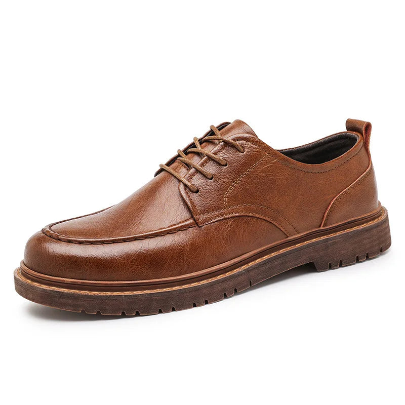 YBQJOO Men's Genuine Leather Oxford Shoes – Waterproof Lace-Up Men's Oxford Shoes Axl Light Brown 44