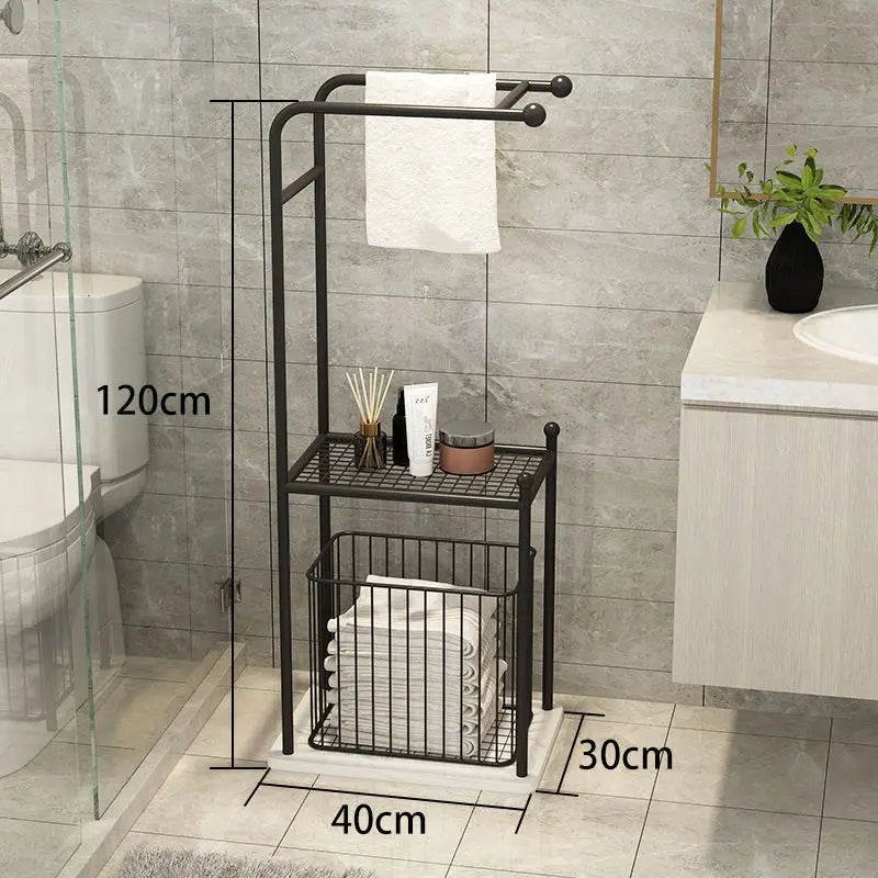 Luxury Iron & Marble Bathroom Floor Storage Rack Organizer Bathroom Storage Rack Axl Black