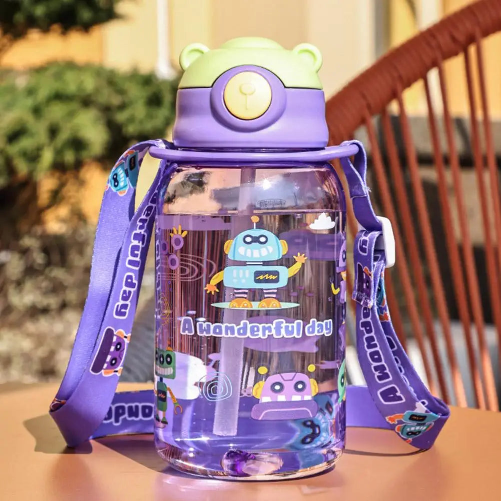 Kids 650ml Leakproof Water Bottle with Straw | Cartoon Cup Kids Water Bottle Axl purple 601-700ml