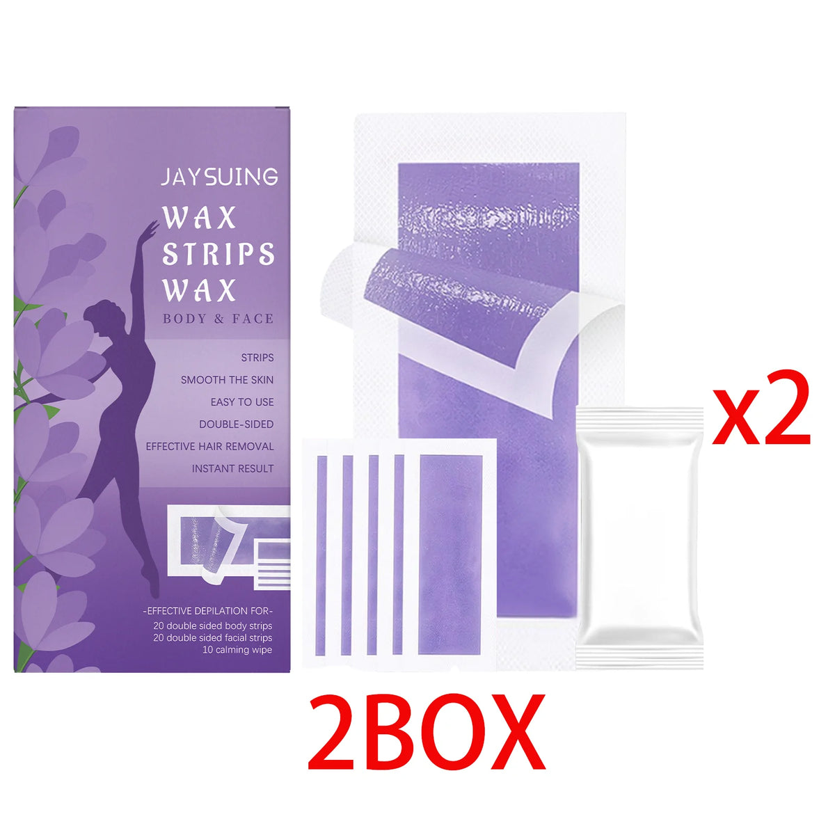 Face & Body Wax Strips Kit – 20 Body + 20 Facial + 10 Wipes Hair Removal Wax Strips Axl 2 BOX