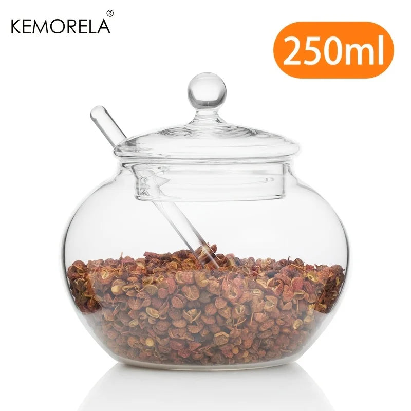 Clear Glass Sugar Bowl with Lid & Spoon | 250ml | KEMORELA Glass Sugar Bowl Axl