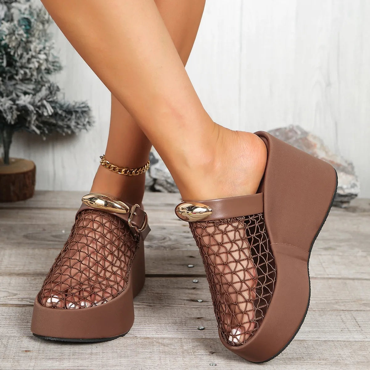 Women's Retro Roman Wedge Sandals – Open Toe Beach Slippers Wedge Sandals Axl 41 Chocolate