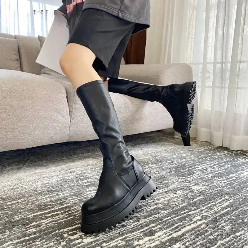 Women's Knee-High Platform Boots – Chunky Heel Side Zip Winter Knee-High Platform Boots Axl