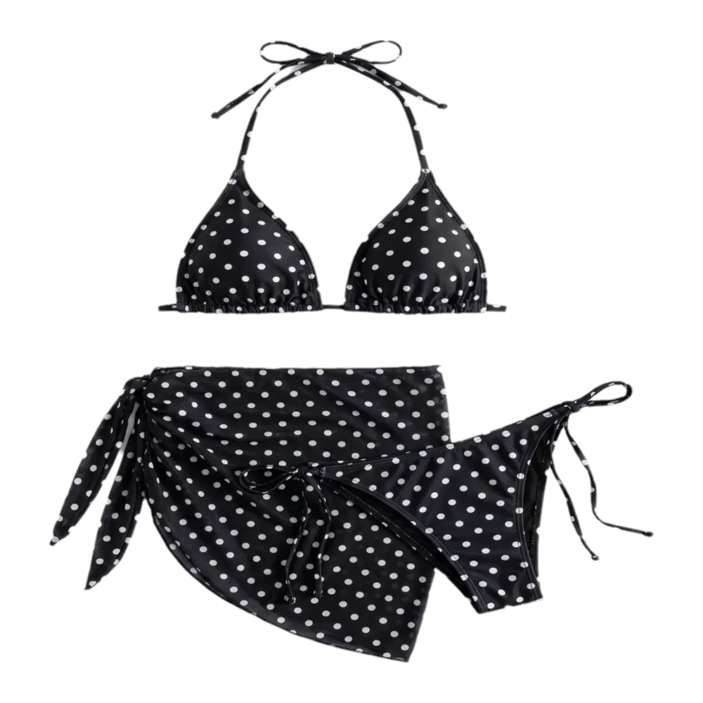 Women's 3-Piece Halter Bikini Set – Deep V Lace-Up Swimsuit 3-Piece Bikini Set Axl StyleA XS