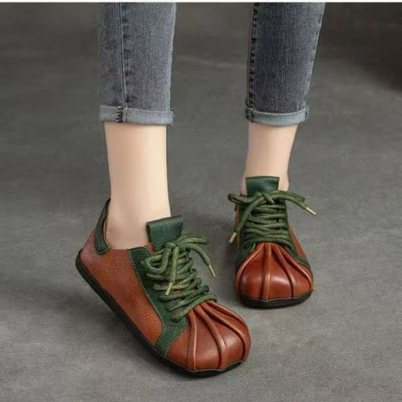 Women's Casual Flat Sneakers – Soft PU Leather Lace-Up Shoes Women's Flat Sneakers Axl 38 brown