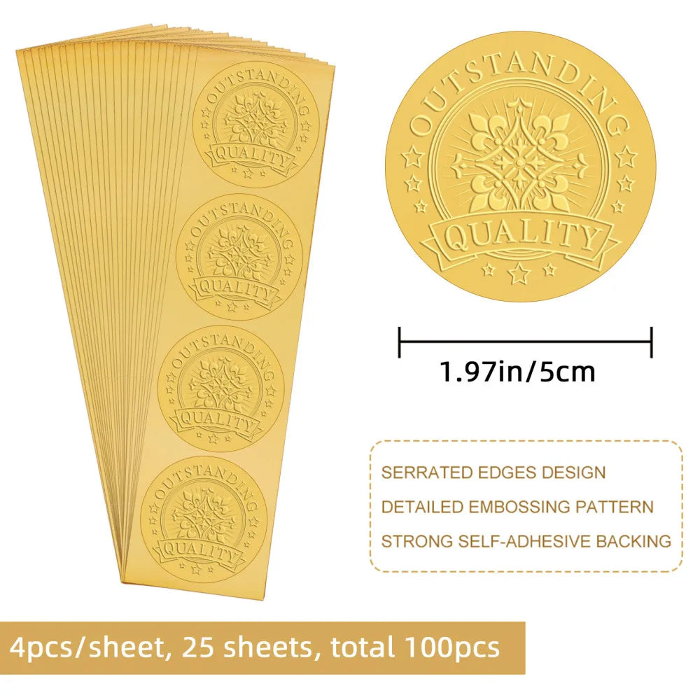 100pc Gold Foil Embossed Graduation Certificate Seal Stickers 2" Certificate Seal Stickers Axl AECH04-04341