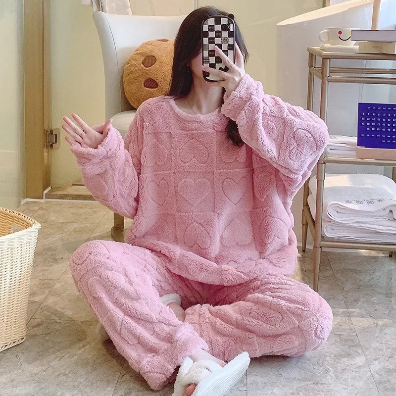 Women's Oversized Coral Fleece Pajamas Set – Plus Size 5XL Fleece Pajamas Set Axl