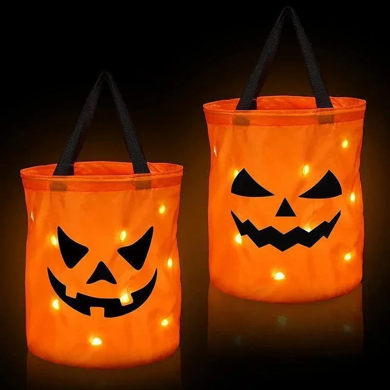LED Light-Up Halloween Pumpkin Trick or Treat Candy Bucket Bag Halloween Candy Bucket Axl