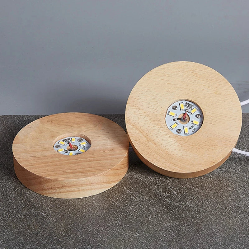 10cm Wood LED Light Base | Rotating Crystal Display Stand LED Display Stand Axl
