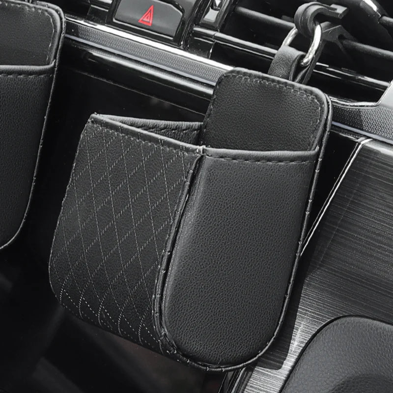 Car Air Vent Storage Bag – PU Leather Organizer Pocket Car Vent Organizer Axl black