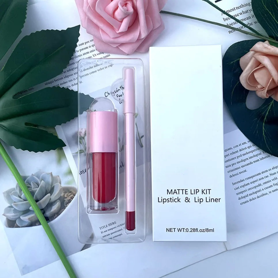 Vegan Pink Matte Liquid Lipstick & Lip Liner Set | Waterproof Lip Makeup Set Axl