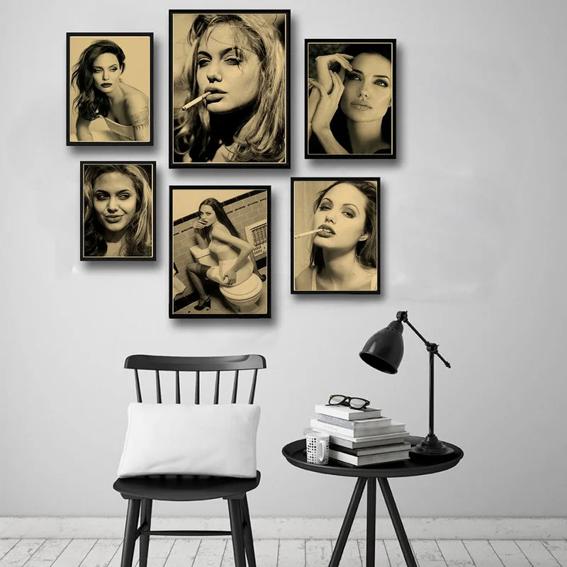 Angelina Jolie Vintage Kraft Paper Poster | Retro Wall Art Print Vintage Wall Poster Axl
