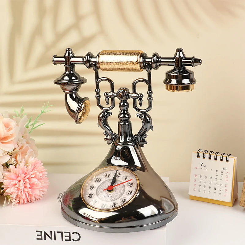 Retro Telephone Model Alarm Clock – Vintage Desktop Decor Decorative Alarm Clock Axl