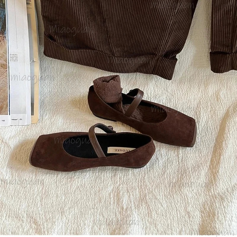 Women's Vintage Mary Jane Ballet Flats – Square Toe Slip-On Women's Ballet Flats Axl Coffee 37