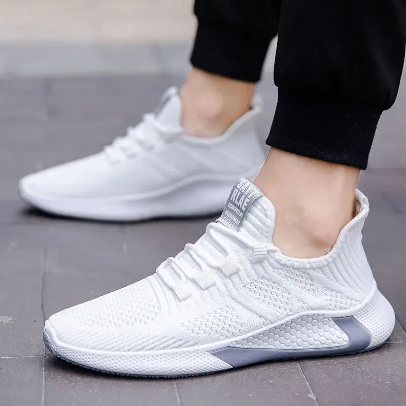 YBQJOO Men's Breathable Mesh Casual Sneakers | Lightweight Flat Men's Casual Sneakers Axl White 44