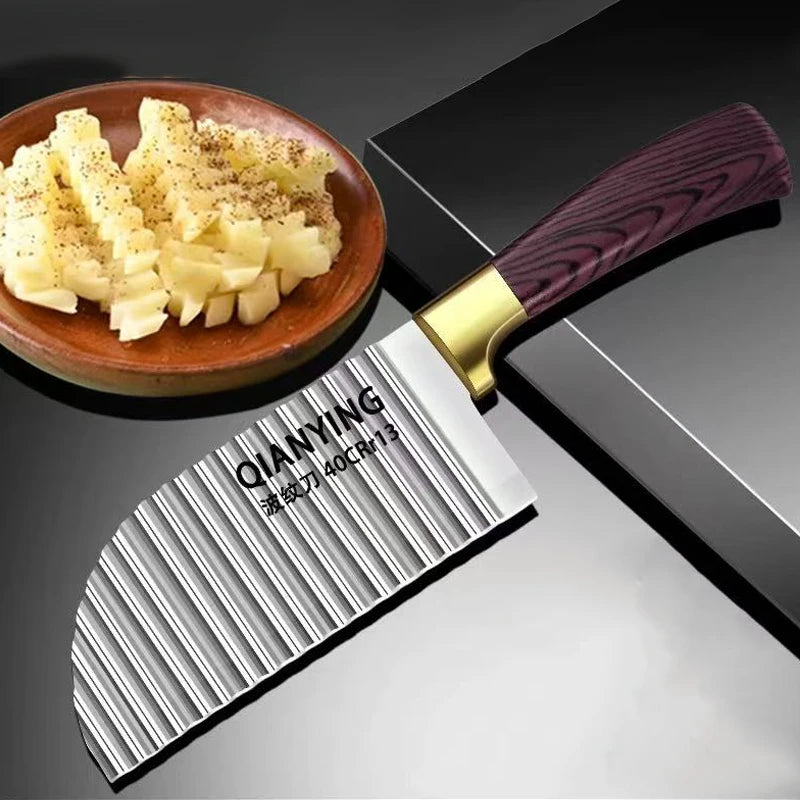 Wavy Crinkle Cut Knife – Stainless Steel Vegetable Pattern Slicer Crinkle Cut Knife Axl WHITE