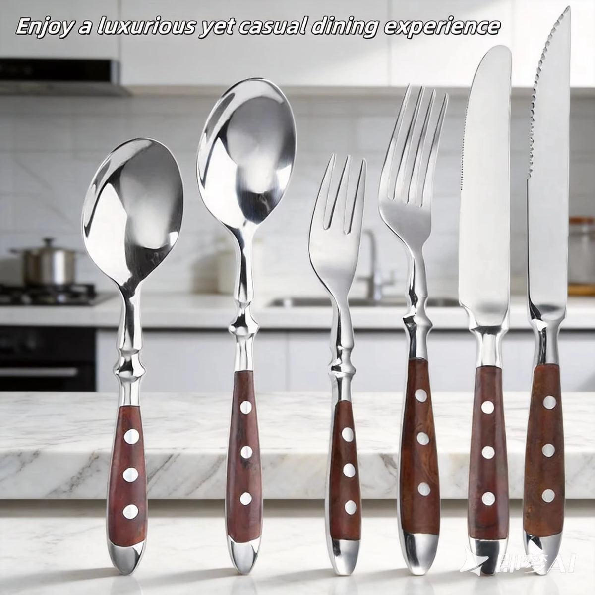 6-Piece Stainless Steel Cutlery Set – Steak Knife, Forks & Spoons Flatware Cutlery Set Axl