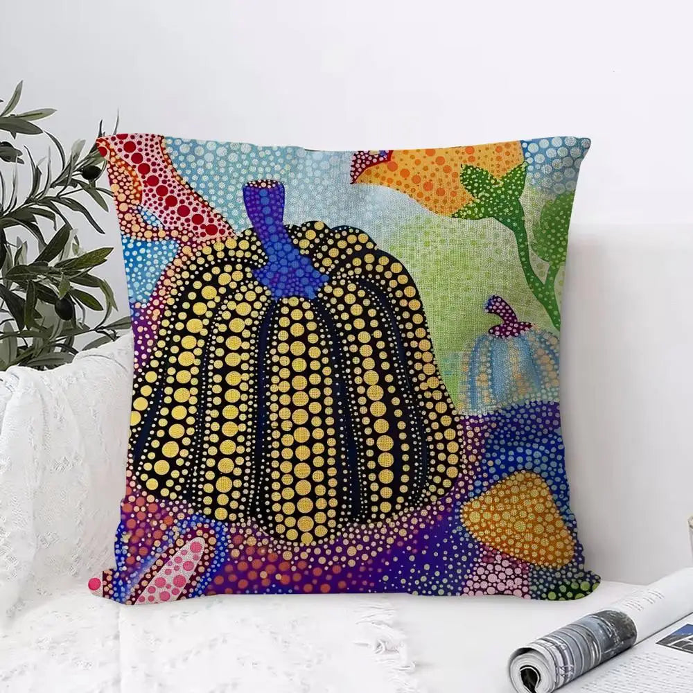 Yayoi Kusama Abstract Pumpkin Linen Cushion Cover | Art Décor Decorative Cushion Cover Axl White5 45X45cm