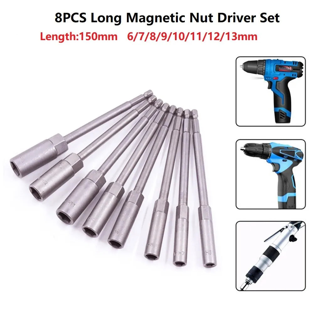 8-Pc 150mm Socket Extension Set – 1/4" Hex Shank 6–13mm Socket Extension Set Axl