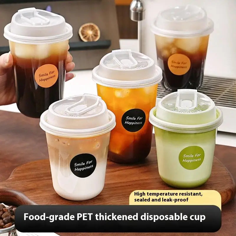 10-Pack Transparent U-Shaped Disposable Cups with Lids Disposable Beverage Cups Axl