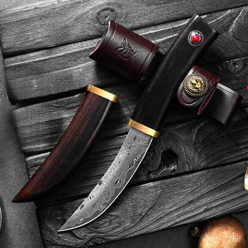PLYS Damascus Steel Outdoor Knife – Sharp Portable Fixed Blade Fixed Blade Knife Axl style C
