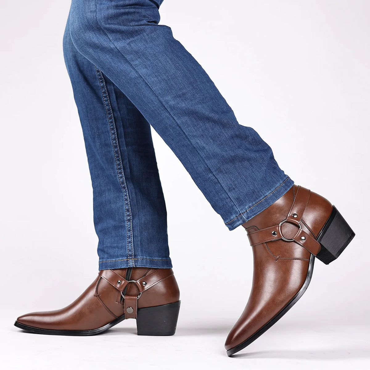 YBQJOO Men's Zip Chelsea Boots – Pointed Toe Dress Ankle Boots Chelsea Ankle Boots Axl Dark Brown 48