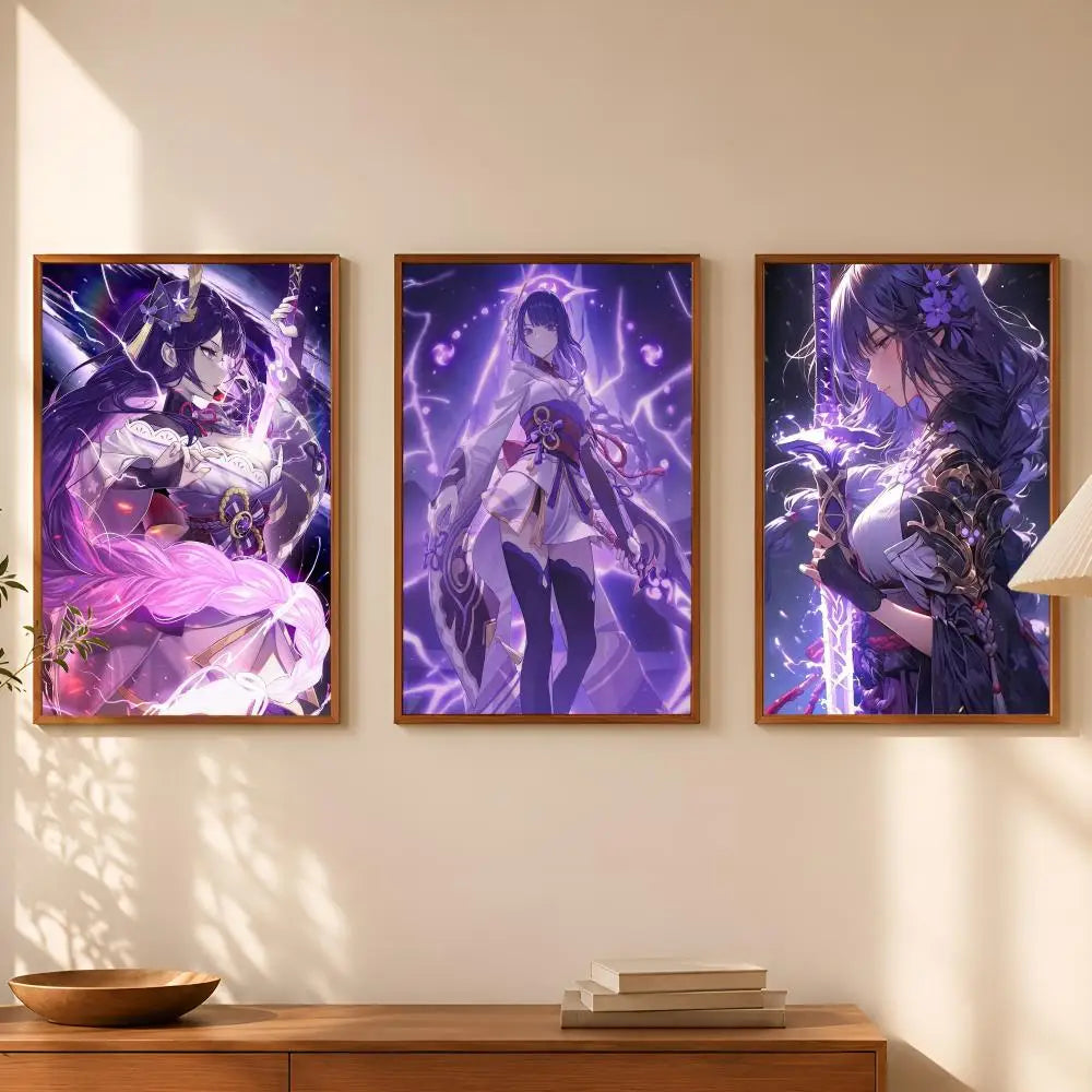 Genshin Impact Raiden Shogun HD Self-Stick Wall Art Poster Anime Wall Poster Axl