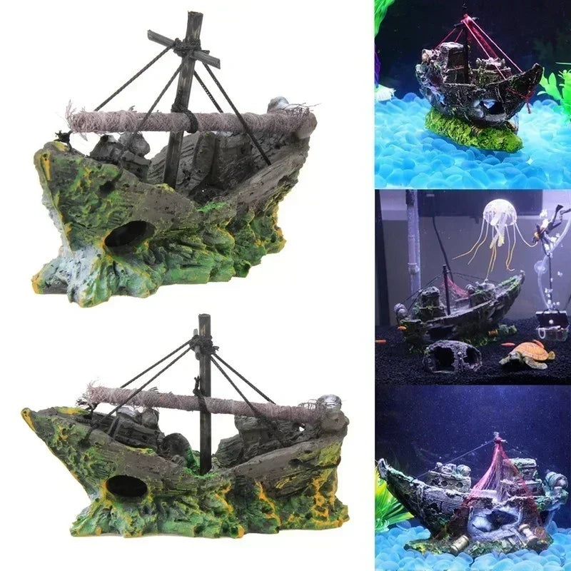 Pirate Sunken Ship Resin Fish Tank Ornament | Aquarium Decor Aquarium Ornament Axl
