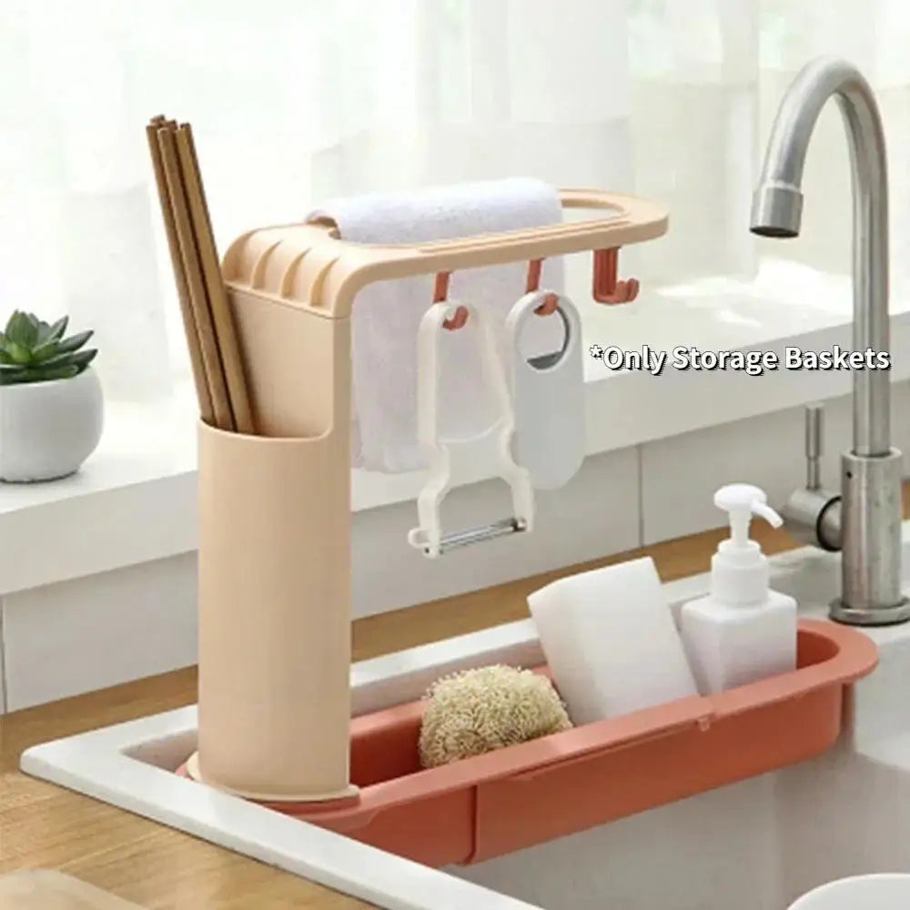 Telescopic Sink Organizer Rack – Sponge, Soap & Drain Basket Sink Organizer Rack Axl