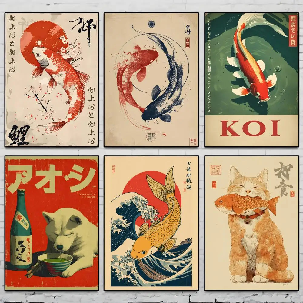 Japanese Koi Fish Flowers HD Art Poster – Self-Adhesive Wall Decor Art Wall Poster Axl