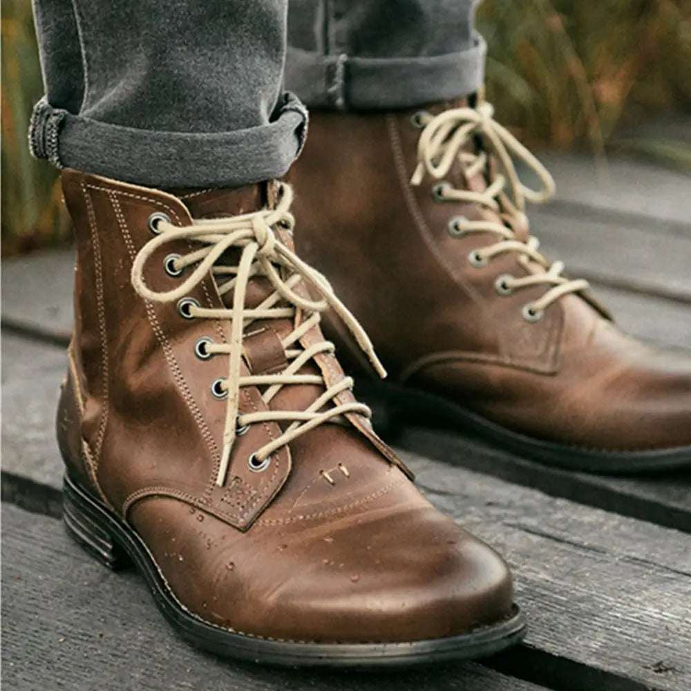Men's Retro Lace-Up Motorcycle Ankle Boots | Plus Size Motorcycle Ankle Boots Axl