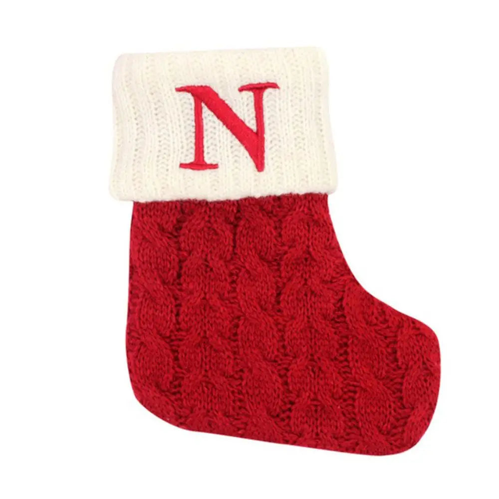 Knitted Christmas Stocking – Alphabet Letter Xmas Décor Gift Christmas Stocking Axl N