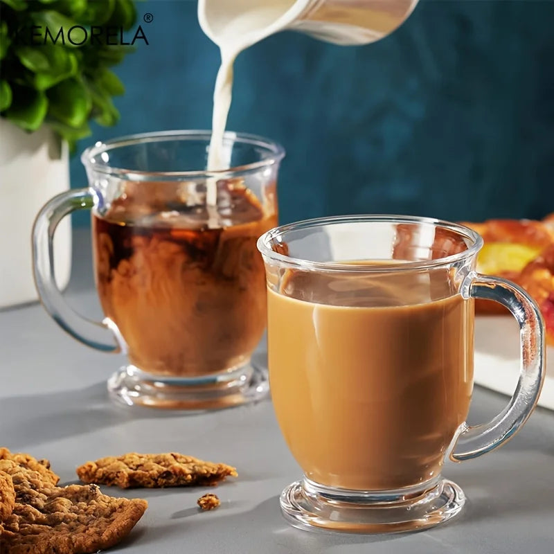 KEMORELA Transparent Glass Coffee Cups with Handle | 1–4 Pc Set Glass Coffee Cup Set Axl