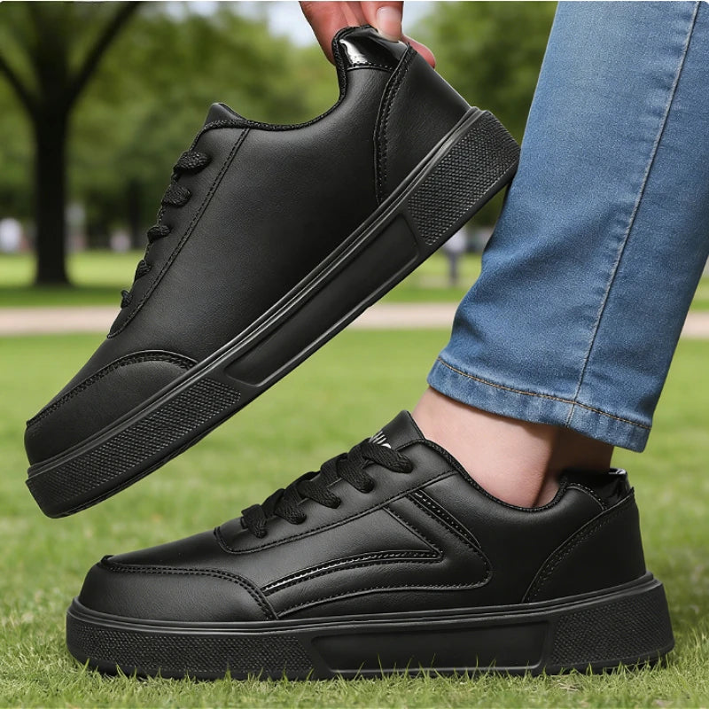 Women's All Black Lace-Up Leather Sneakers | Lightweight Work Shoes Women's Sneakers Axl