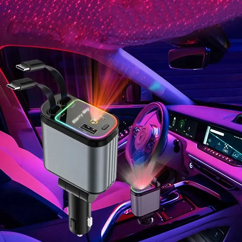 4-in-1 Retractable Car Charger with Starry Sky Spotlight Car Charger Axl