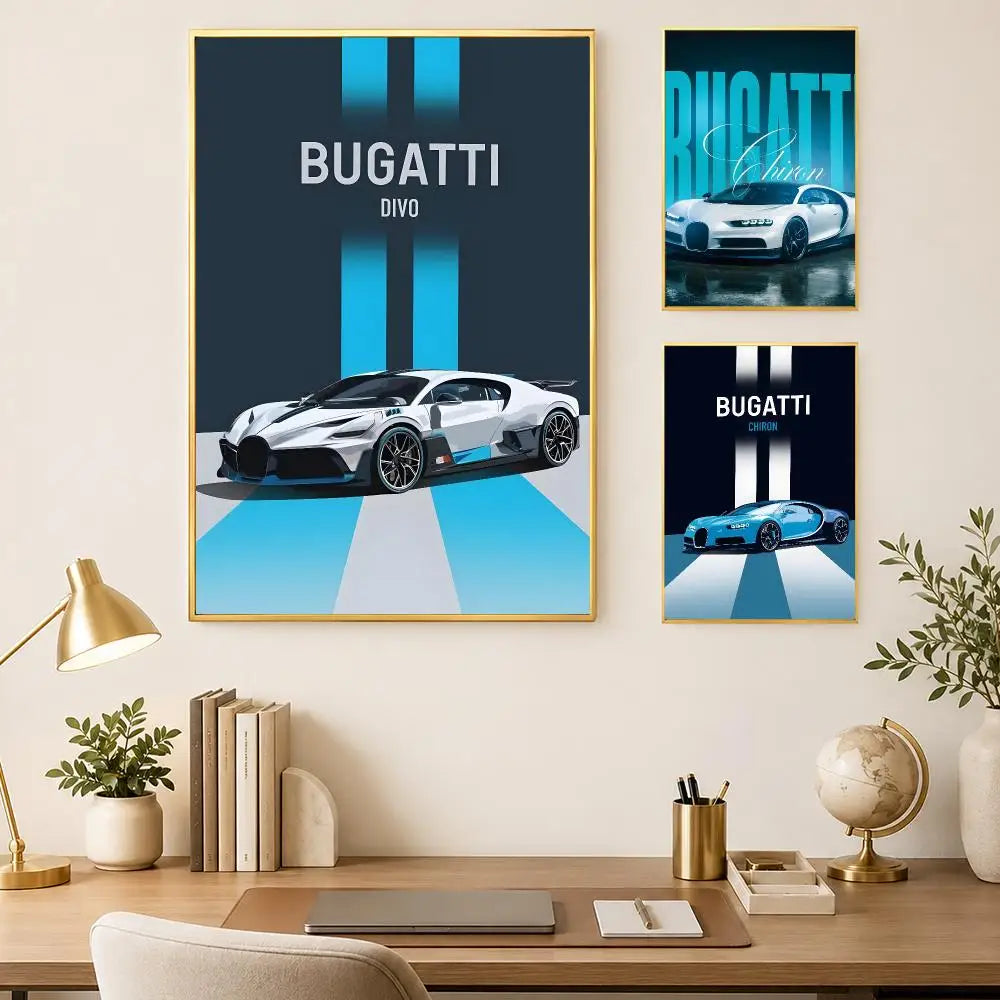 Bugatti Wall Art Poster – Self-Stick HD Waterproof Car Decor Wall Art Poster Axl