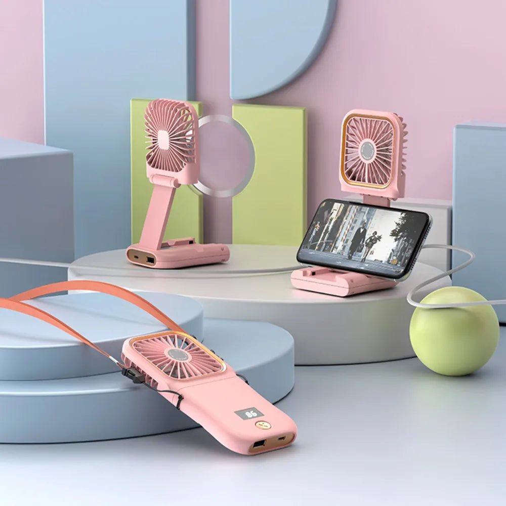 Mini Portable Handheld Neck Fan – USB Rechargeable Foldable Portable Neck Fan Axl Pink