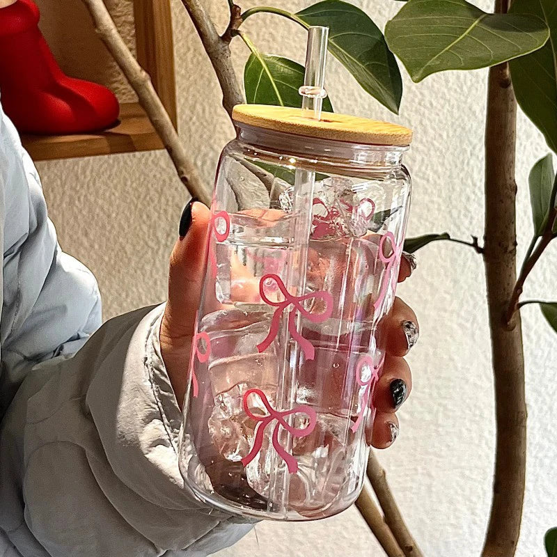 500ml Bow Plastic Water Bottle with Lid & Straw | Jar Cup Plastic Water Bottle Axl