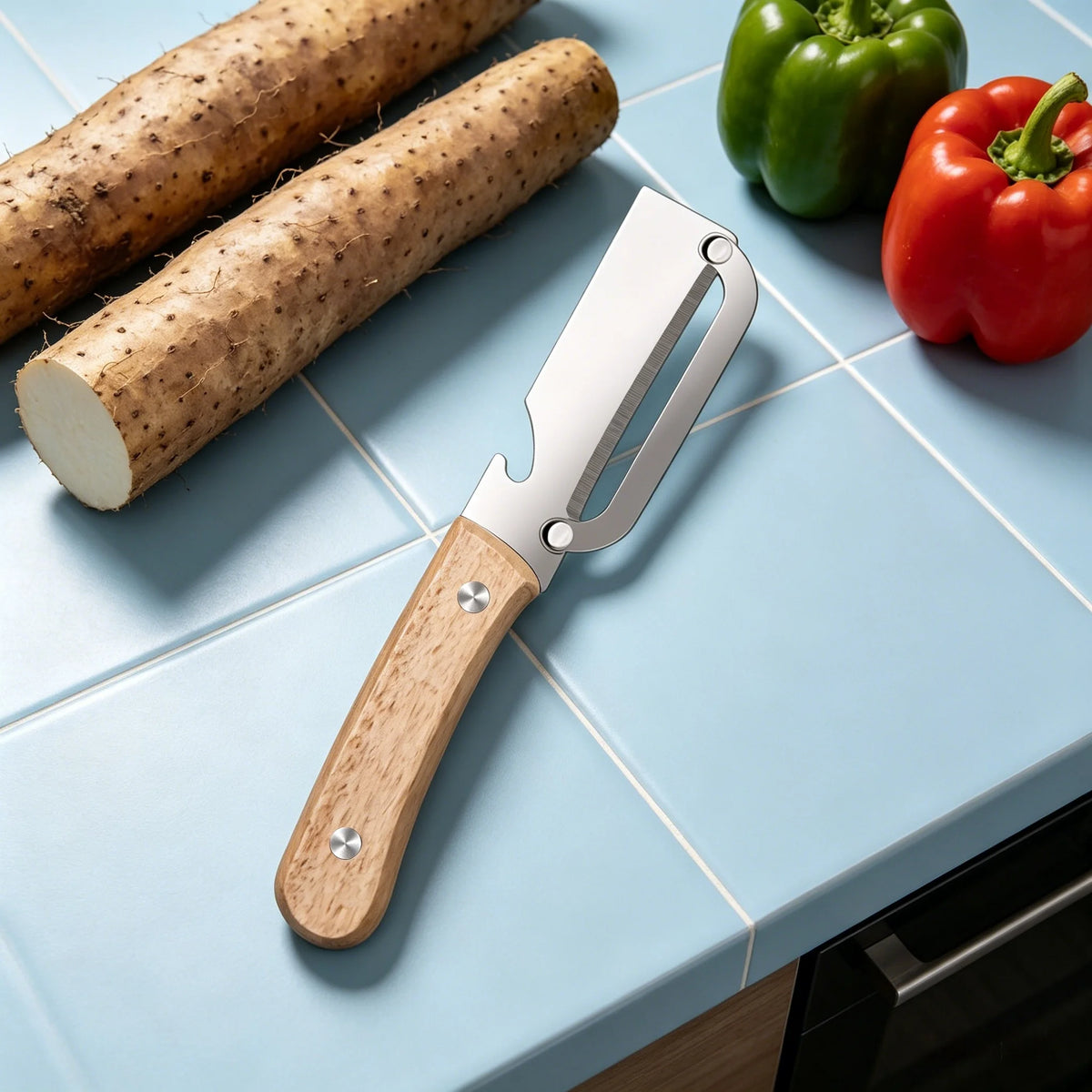 Stainless Steel Vegetable & Fruit Peeler – Sharp Wood Handle Vegetable Peeler Axl