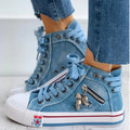 Women's High Top Denim Canvas Sneakers – Lace-Up Flat Shoes High Top Sneakers Axl Light blue 43
