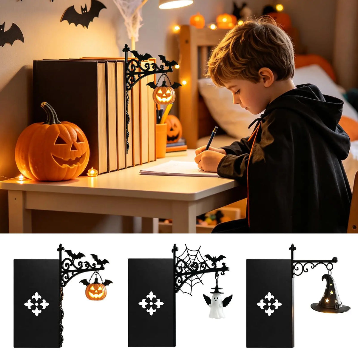Halloween Bookshelf Lantern – Vintage Gothic Miniature Shelf Lamp Decorative Shelf Lamp Axl