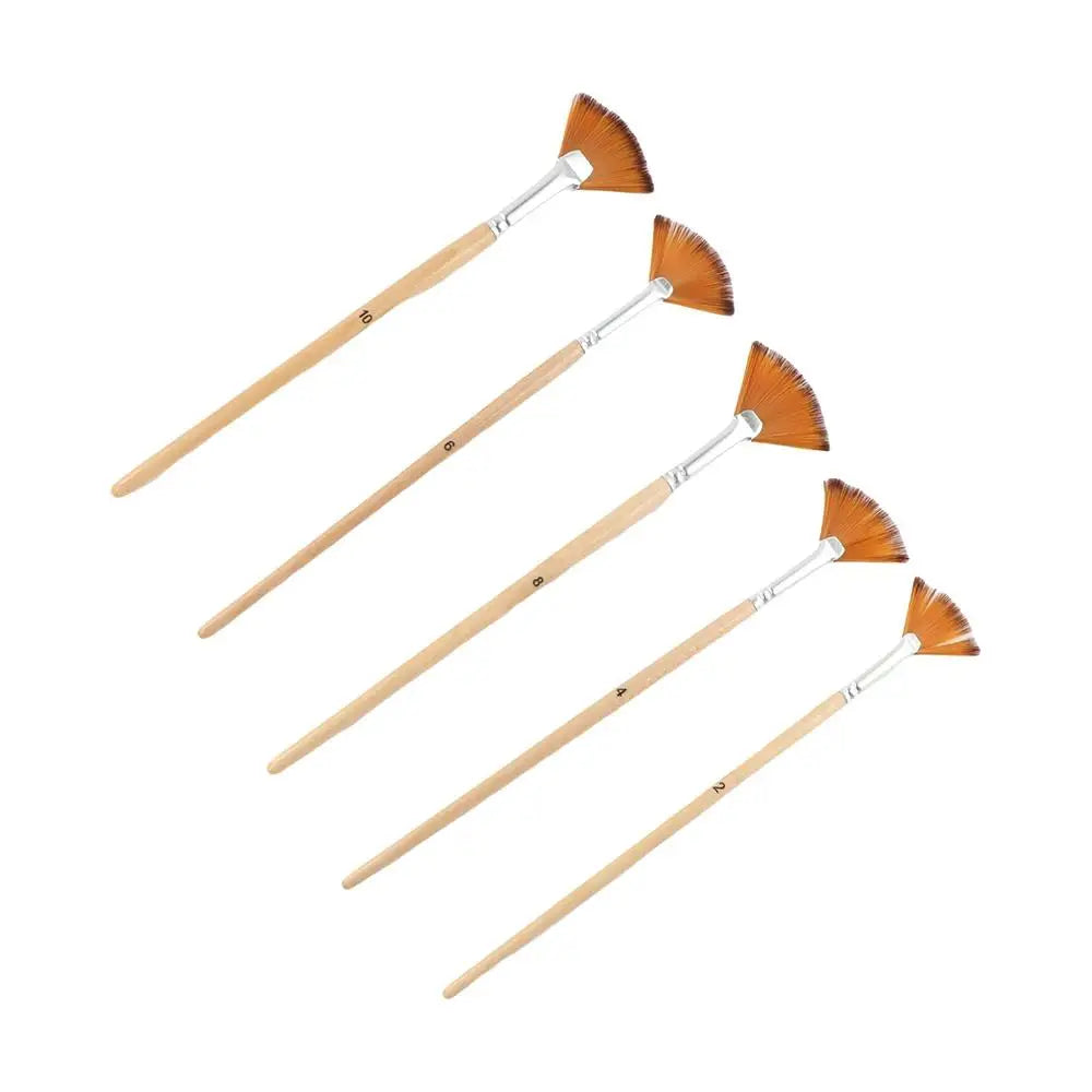 5-Piece Artist Fan Paint Brush Set – Nylon Hair & Wood Handle Fan Paint Brush Set Axl