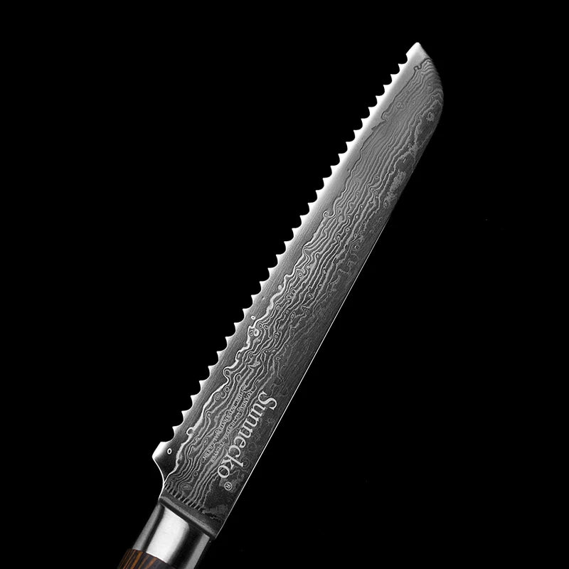 Sunnecko 8" Damascus Serrated Bread Knife – 73-Layer VG10 Steel Serrated Bread Knife Axl