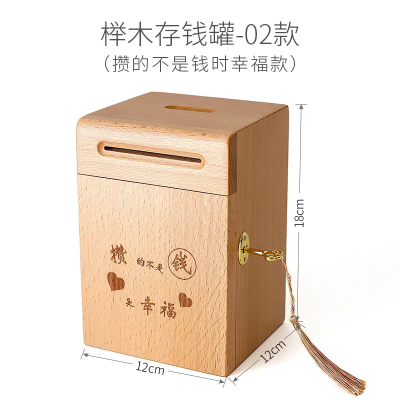Walnut Wood Piggy Bank with Lock – Kids Savings Box & Decor Wooden Piggy Bank Axl Beech-B