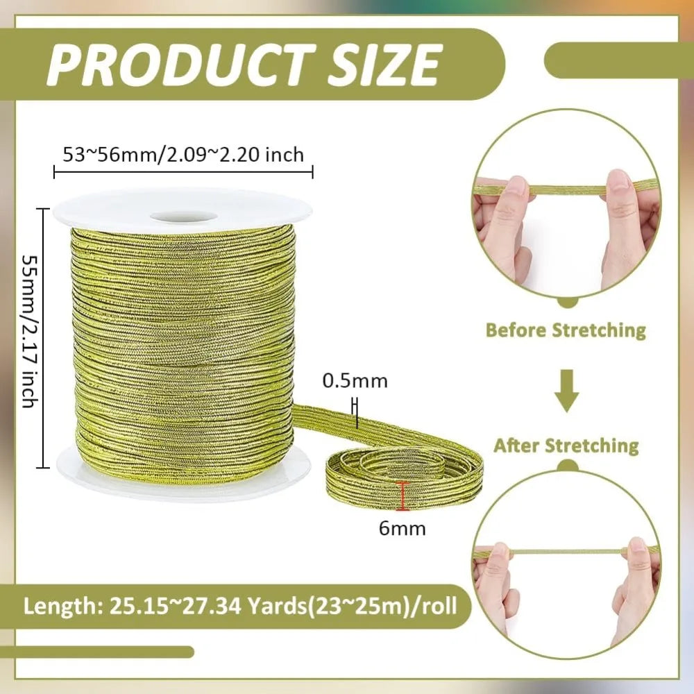 Flat Elastic Cord 6mm Goldenrod Glitter | 25 Yards DIY Craft Elastic Craft Cord Axl