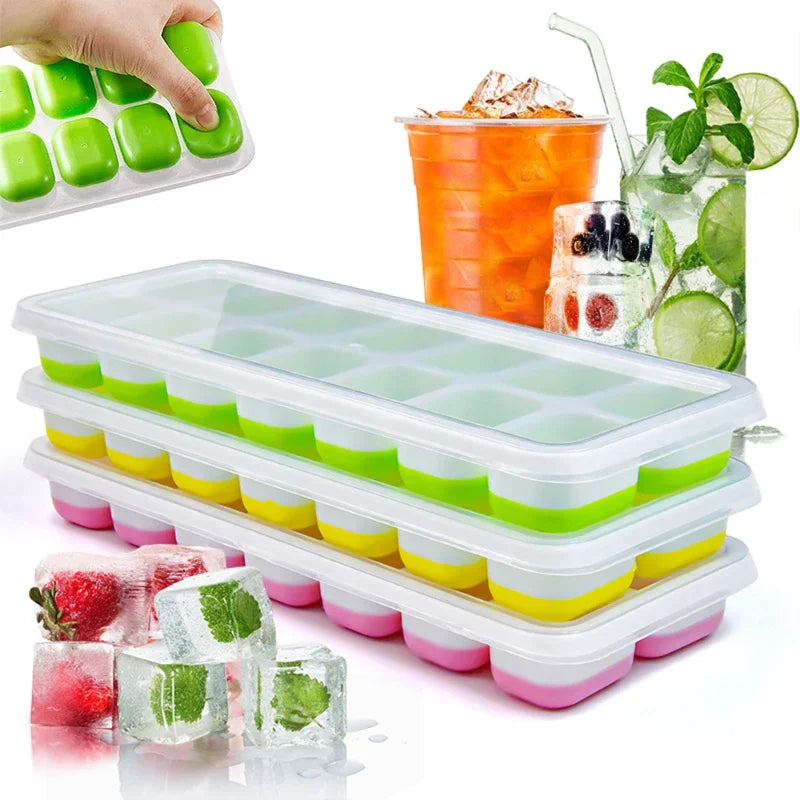 14-Grid Silicone Ice Cube Tray with Lid – Stackable Mold Silicone Ice Tray Axl
