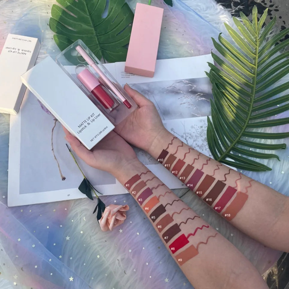 Vegan Pink Matte Liquid Lipstick & Lip Liner Set | Waterproof Lip Makeup Set Axl