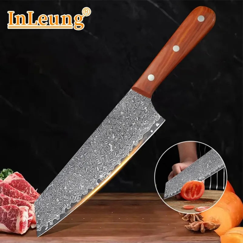 Damascus Chef Knife – Sharp Wood Handle Kitchen Cleaver 19.5cm Chef Knife Axl