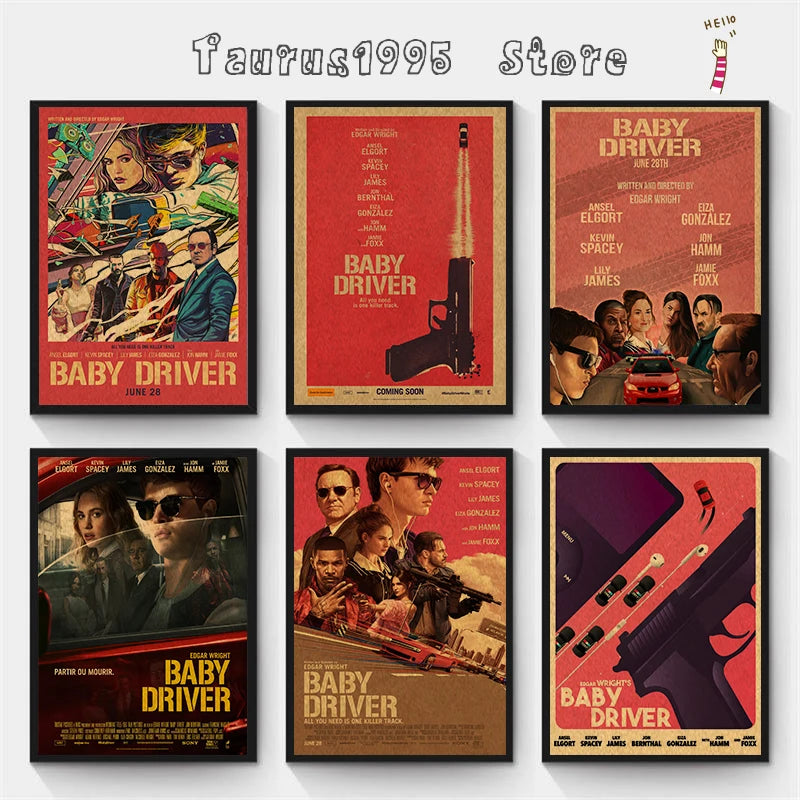Baby Driver Retro Self-Adhesive Kraft Paper Movie Poster Decorative Wall Poster Axl