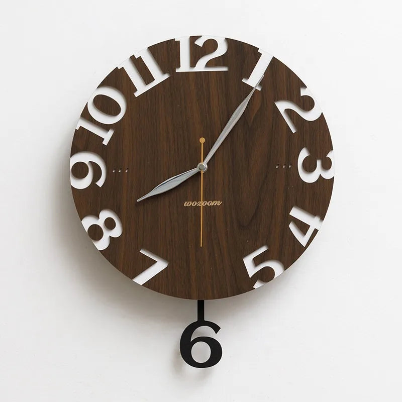 Modern Silent Pendulum Wall Clock – Minimalist Wood Decor Decorative Wall Clock Axl Brown